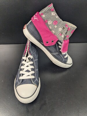 New Levi s Women High Top Sneakers Double Tongue Back Flower Denim Sz 6 Shoes