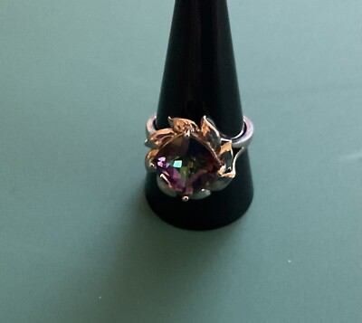 Sterling 925 Cz Mystic Topaz Cocktail Ring - Size 10.5