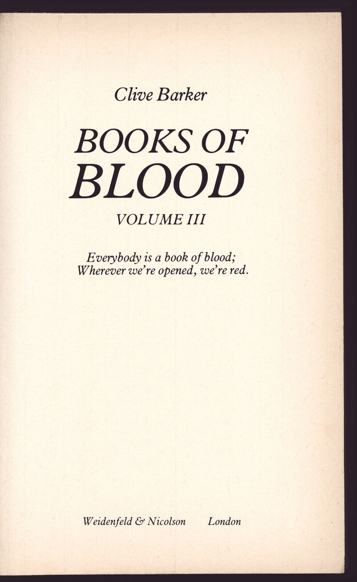 Books of Blood Volume Three 3 III Clive Barker 1st UK HC Books of Blood Volume Three 3 III Clive Barker 1st UK HC