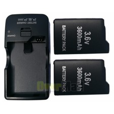 2X 3600mAh Rechargeable Replacement Battery Pack charger For PSP 3000 2000 Black