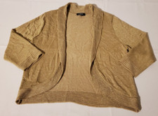 Elementz Open Cardigan Women's L Beige Metallic Gold Knit 3/4 Sleeve Made in USA