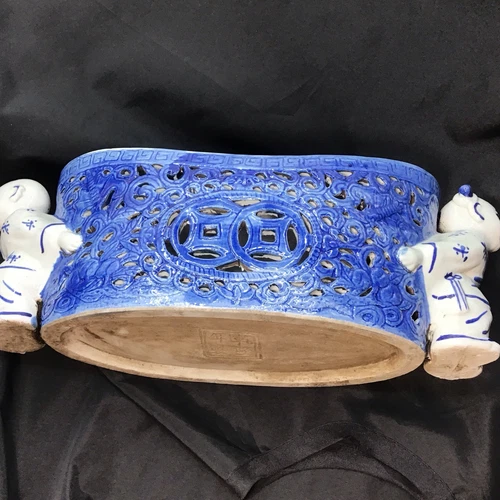 Vintage Chinese Porcelain Blue And White Boy And Girl Headrest Pristine - Picture 8 of 16