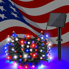 Red White and Blue Solar Lights, 4th of July Lights Waterproof Outdoor 39.4ft 12
