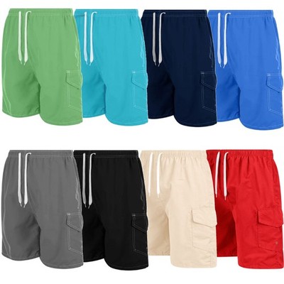 Men Swim Shorts 3 Pockets Swimming Trunks Cargo Beach Suit Board Wear New Colors