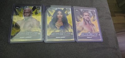 WWE Sasha Banks, Triple H, Bobby Lashley Super Elite Gold 3 Karten Bundle Topps 
