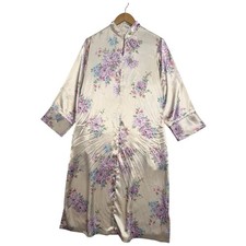 Vintage Oscar De La Renta Robe Womens Extra Small Ivory Floral Lounge 90s Retro