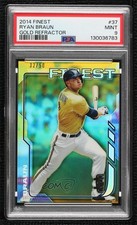 2014 Topps Finest Gold Refractor 32/50 Ryan Braun #37 PSA 9 MINT 04cw