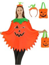 3Pcs Pumpkin Costume Adult,Glow in the Dark Poncho for Women with Headband an...