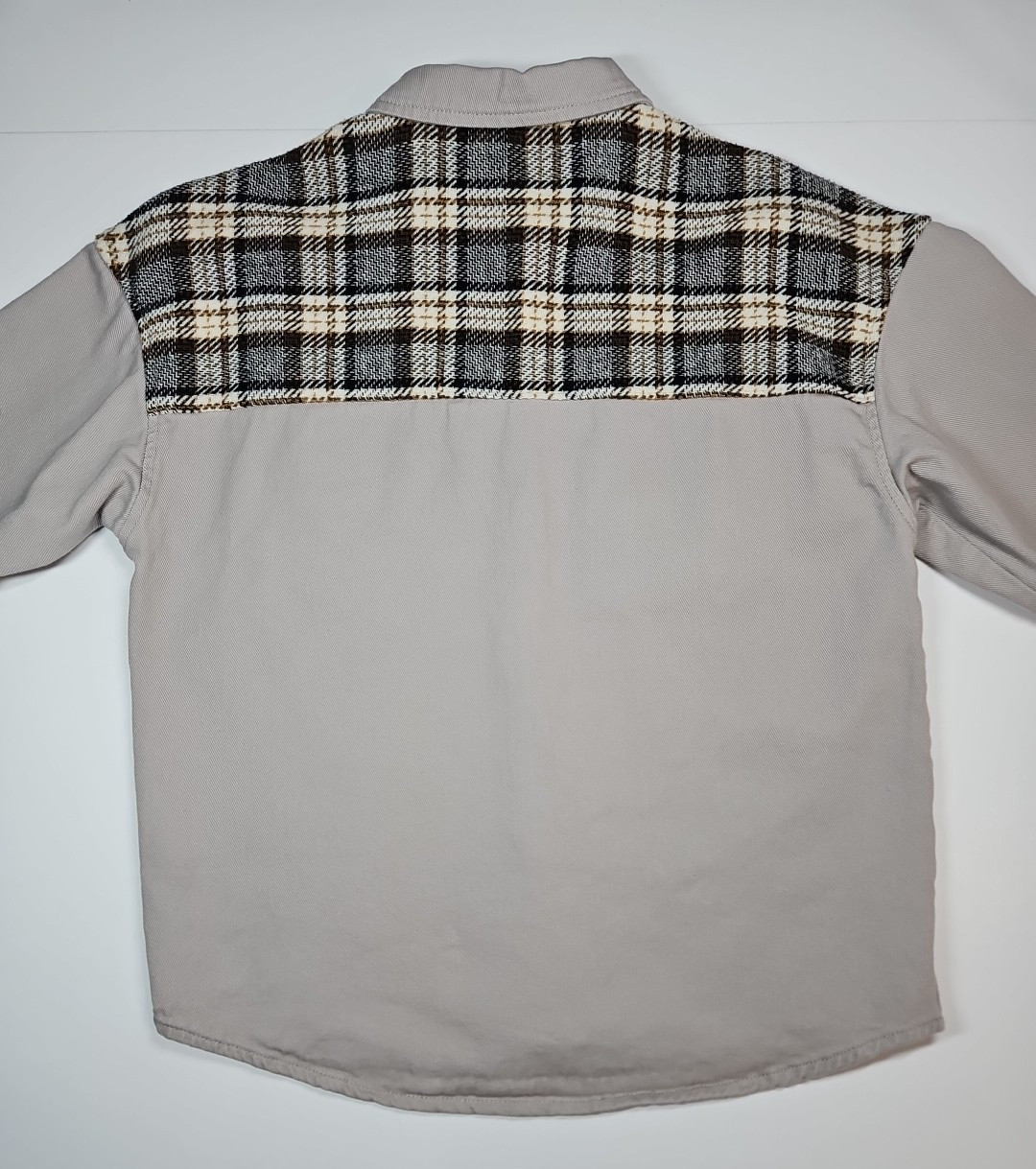 Womens Tan Plaid Patchwork Button Up Multitexture… - image 2