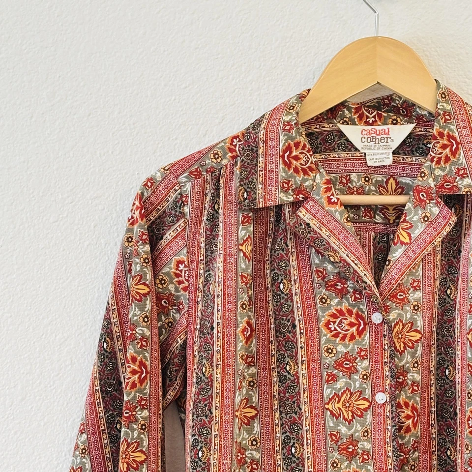 Top vintage años 70 informal esquina mujer boho calicó floral abotonada talla M occidental Foto 3 de 4