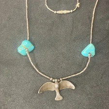 18" Liquid Silver w Free Bird Peace Dove or Seagull  Turquoise Nuggets
