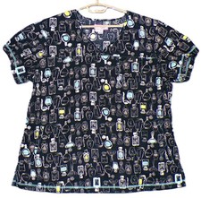 Koi by Kathy Peterson Scrub Top 3X Black Perfume Bottle Print Cotton Medical