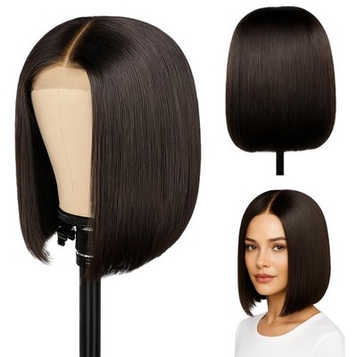 Bob Perücke, kurze Perücken für Damen, schwarze Bobperücke mit Fransen, Kunstfaserperücke, 28cm...