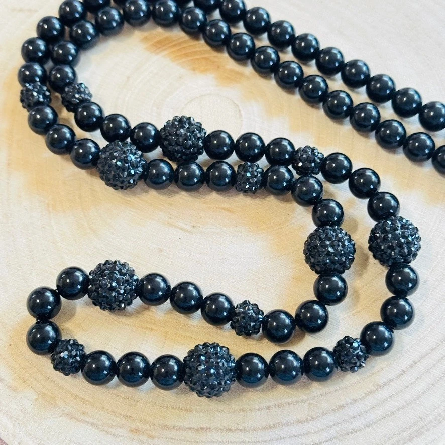 Collar KJL Kenneth Jay Lane De Colección Firmado Grueso Negro Cuentas Lucite Raro Largo 40" Foto 3 de 4