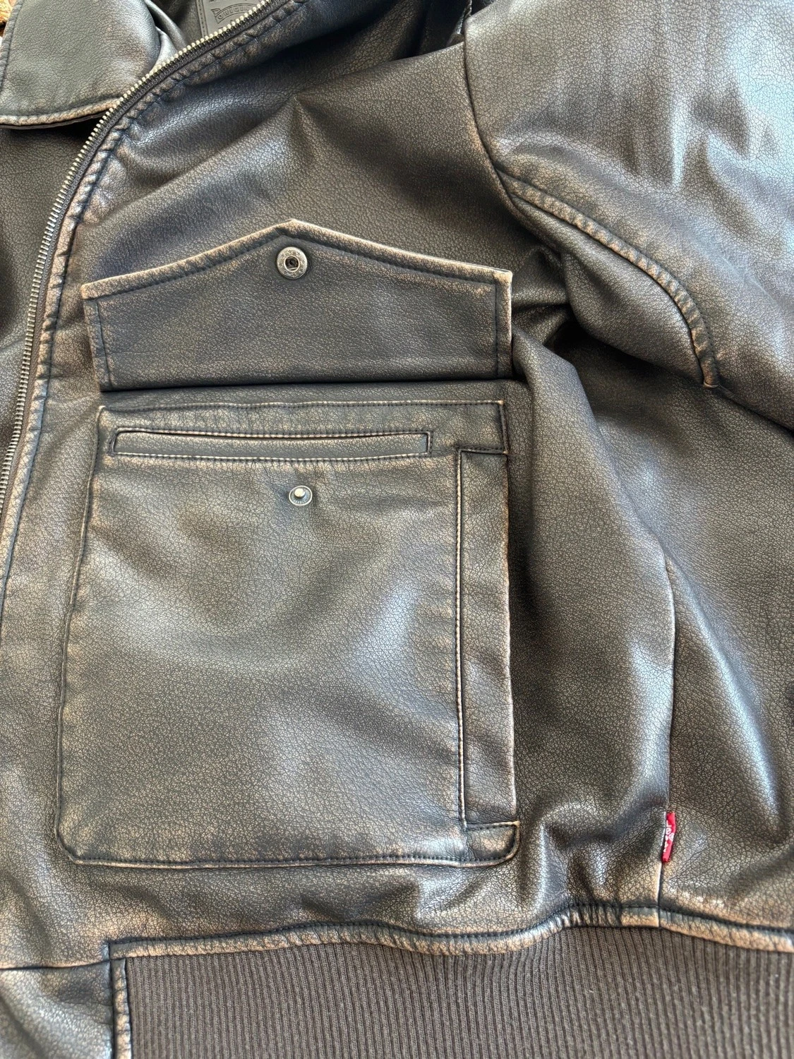 Levi's Men's Faux Leather Bomber Jacket Coat Brown XL New With Tags MSRP $195 - product detail image 6