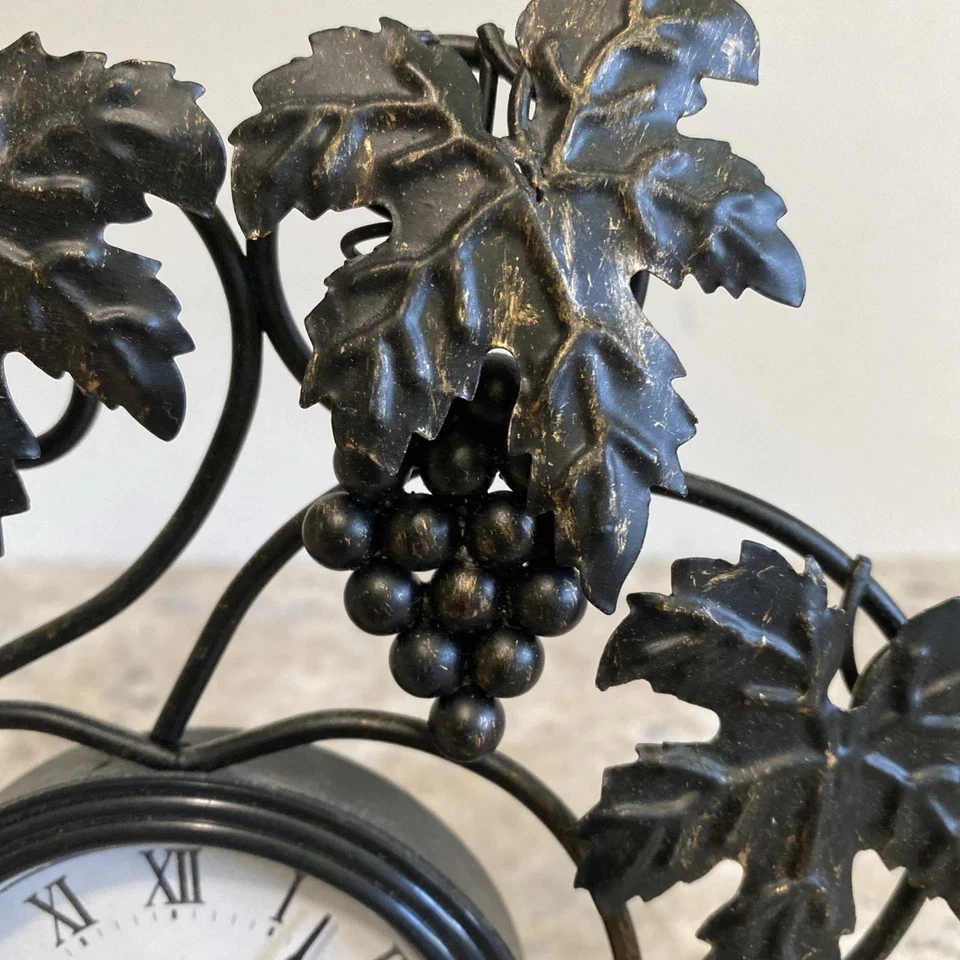 Retro Metal Scrollwork Clock Black Leaves & Grapes Battery-Free Freestanding - Image 2 of 4