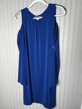 Michael Kors Dress Womens Large Bright Royal Blue Cold Shoulder Long Sleeve Tie