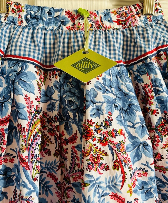Oilily Toos Floral Gingham Spring Skirt HTF NWT Girls 128 7 8 $115