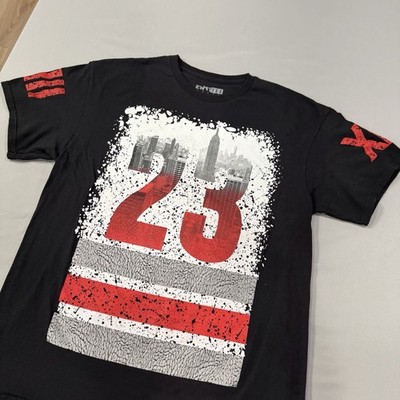 ENTITEE Men's Black Red Graphic Cityscape 23  T-Shirt Size L Cotton
