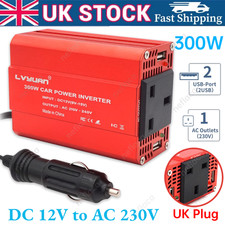 300W Car Vehicle Power Inverter DC 12V to AC 240V Converter Travel Trip 2 USB UK
