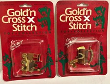Lot of Six Vintage Golden Cross Stitch Ornaments