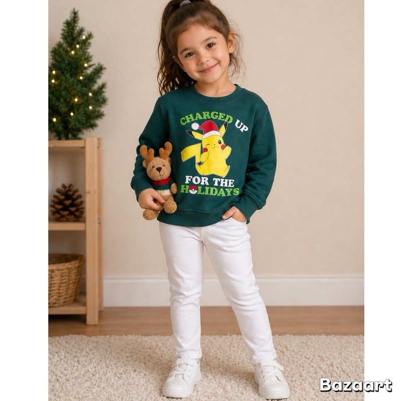 3pc Sz 7/8 Pokemon Pickachu charge up for the holidays Sweatshirt Leggings Plush