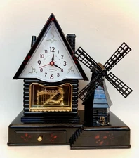 Vintage Windmill German Quartz Clock Music Box The Way We Were Streisand WORKS