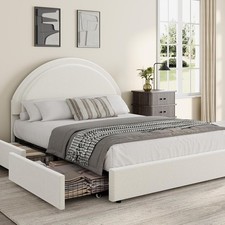 Queen Size Platform Bed Frame with 2 Storage Drawers,Soft Padded Round Headboard