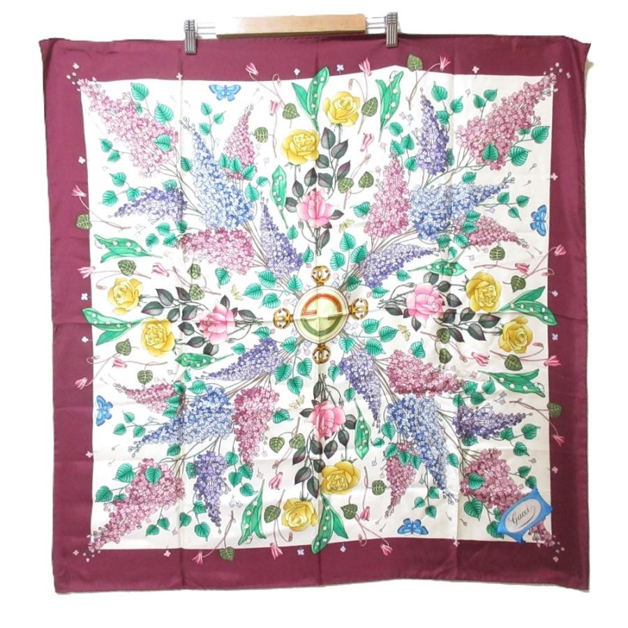 Gucci Vintage Floral Silk Scarf Purple Multicolor 100% Large Women
