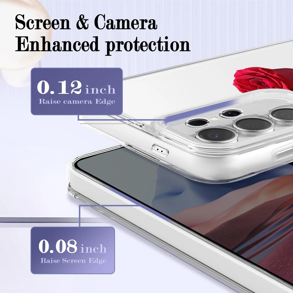 Samsung Galaxy S22 S23 S24 S25 A24 A25 Clear Floral Phone Case Cover  