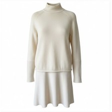 ALEXANDER MCQUEEN Cream Wool Cashmere Sweater Dress S Mock Neck Fit Flare
