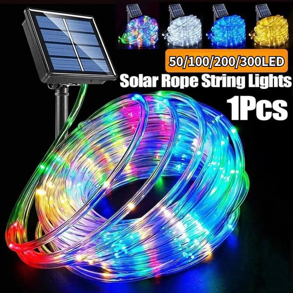 Solar LED Rope Fairy String Light Tube Party Christmas Lights For Garden Decor