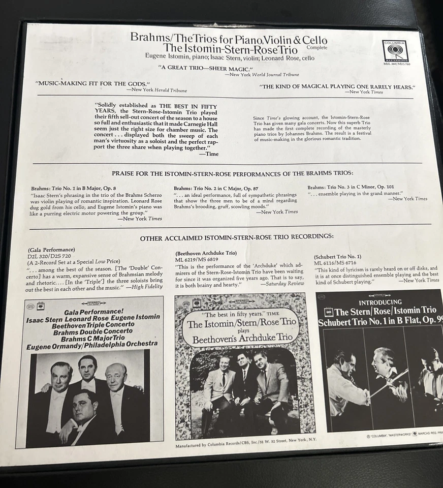 Brahms Complete Piano Trios (Istomin-Stern-Rose) Columbia M2S-760 2-eyes NM - Image 3 of 3