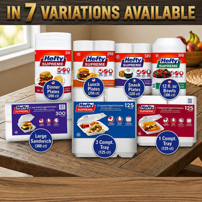 Hefty Supreme Disposable Plates, Bowls & Hinged To Go Food Containers   Choose