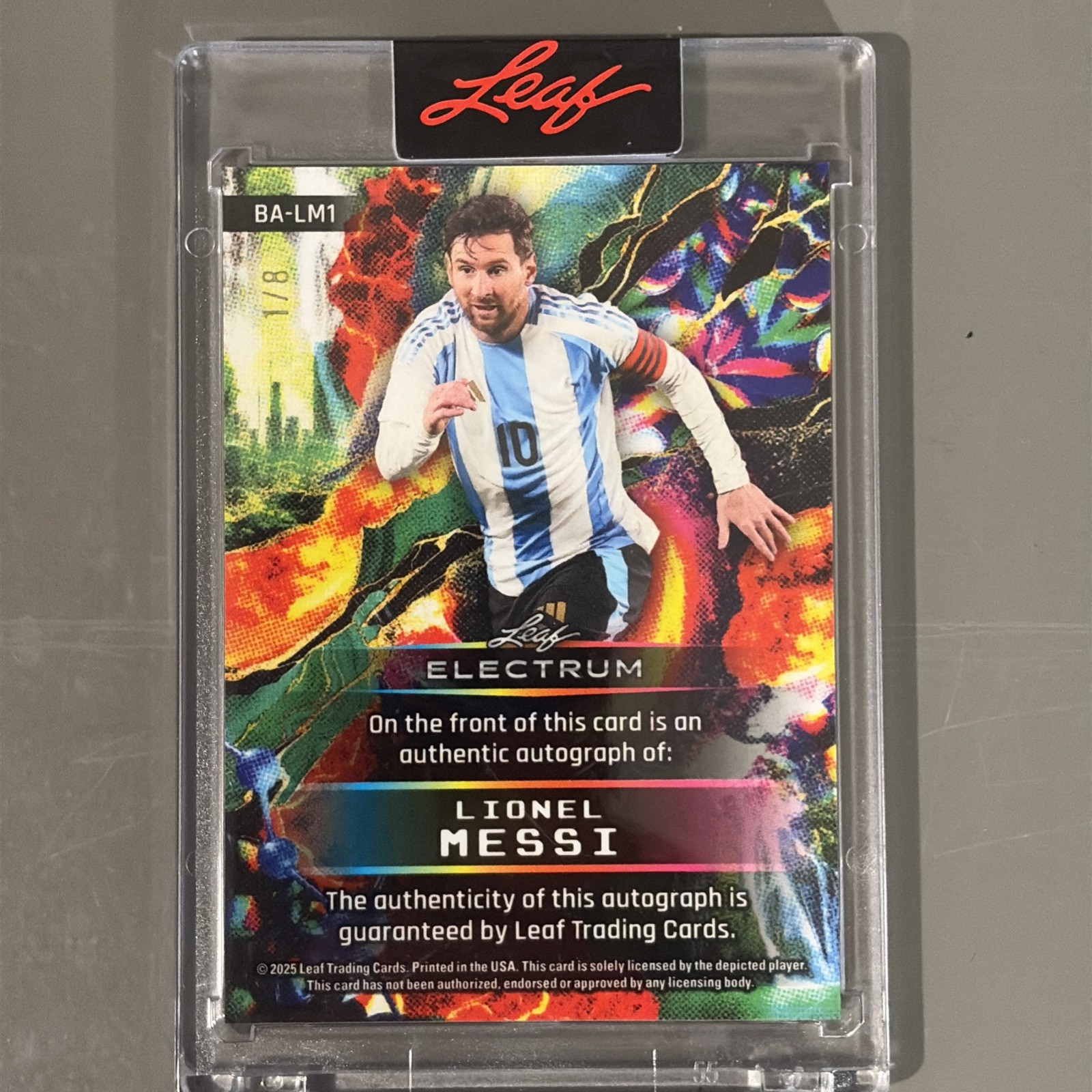2025 Leaf Electrum Rainbow Tie-Dye Lionel Messi Auto Argentina 1/8 Encased HOT!! view 4