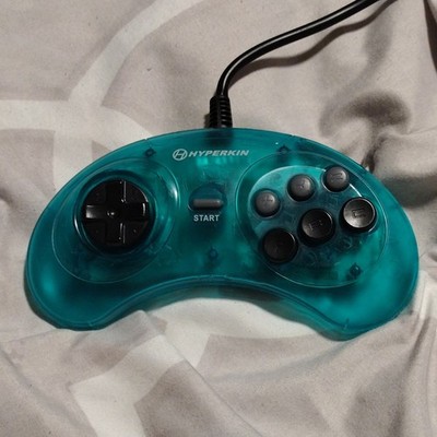 Hyperkin GN6 Premium Wired 6-Button Controller, Clear Blue for Sega Genesis