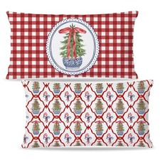 Red and Blue Chinoiserie Christmas Tree Pillow Covers 12x20 Double-Sided, Red 3
