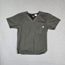 Carhartt Men Scrub Top S Olive Green Embroidered C15108 s Ripstop Scrub Utility