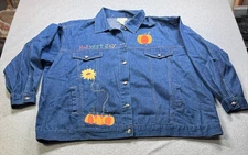 VTG The Quacker Factory Womens Plus Denim Jacket 3XL Harvest Joy Embroidered