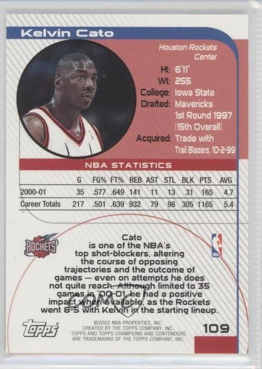 2001-02 Topps Champions and Contenders (TCC) Red Kelvin Cato #109 - Image 2 of 2