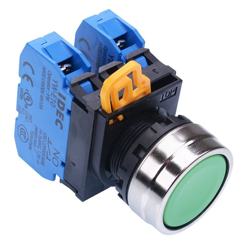 IDEC Green 22mm Metal Bezel Momentary Push Button Switch 2NO IP65 YW4B-M1E20G