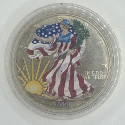 American Eagle Walking Liberty 2001 Colorized Silver Dollar 1oz .999 Fine Silver
