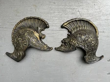 VTG PAIR SYROCO WALL HANGING 1972 ROMAN GLADIATOR GOLD SOLDIER HELMETS LIFESIZE