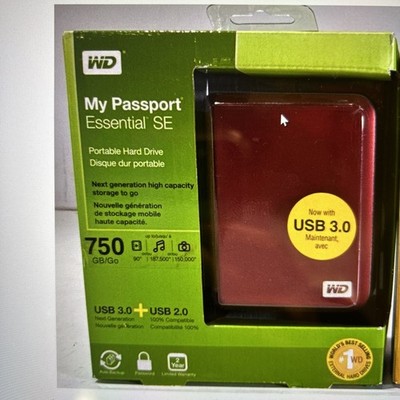 WD My Passport Essential SE 750GB Portable External Hard Drive USB 3.0 Red