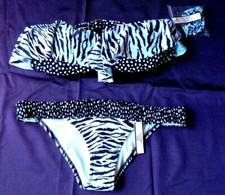 NWT Victoria Secret Top Flounce Zebra Animal Print Black White M/M Biki S