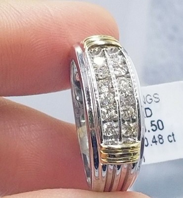 14K Two Tone Gold Plated SIlver 2Ct Naural Moissanite Men's Wedding Band Ring