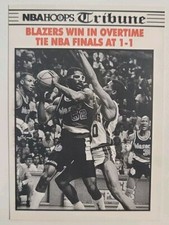 1990-91 NBA Hoops Tribune #338 Blazers Win in Overtime Tie  Finals At 1-1 Card