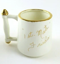 Vintage White Ceramic Hand Painted for "First Mate Frieda," Gold Trim, 1968