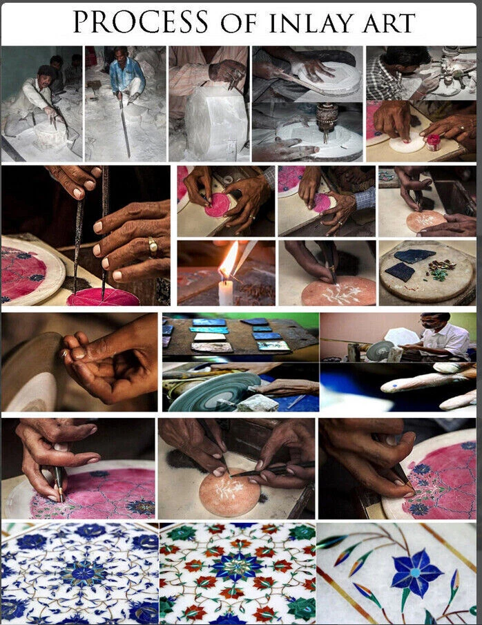 Mesa de centro de mosaico con incrustación de piedra semipreciosa de 12" decoración de mesa de esquina de mármol Foto 4 de 4