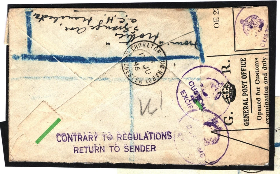 GB KUT RETOUR Cubierta Manchester Registrada Interrumpida Dar-es-Salaam 1946 U124a Foto 4 de 4